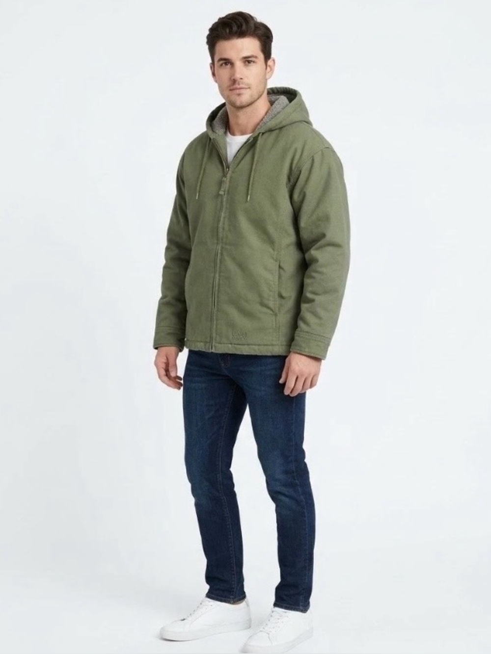 Lakin McKey Olive Green Hooded Sherpa-Lined Field Coat